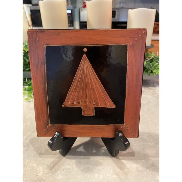 Handpainted Ceramic Tile/trivet decor Christmas tree Copper signed, Glaazart USA - Picture 2 of 9